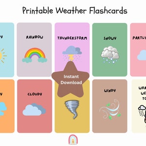 10 cartões flash meteorológicos, cartões para impressão de clima, cartões pré-escolares, cartões Montessori, qual é o tempo hoje? Cartões meteorológicos