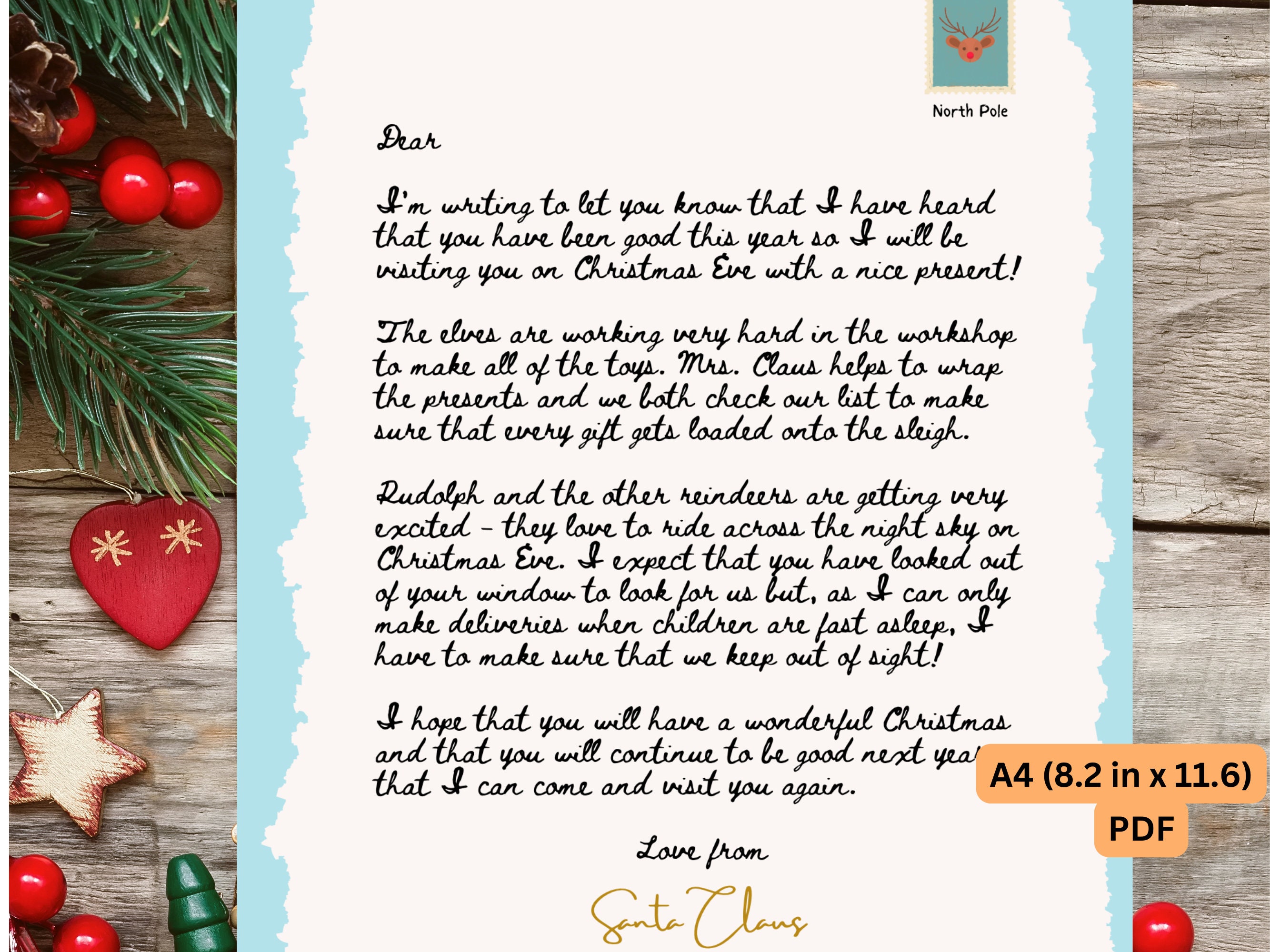 Letter From Santa ,kids Letter From Santa, Printable Letter From Santa ...