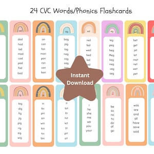 CVC, Word Families, Kindergarten Printable, Homeschool Printable, CVC Vowel, Phonics Flashcards, Printable CVC words,Kids Bookmark Printable