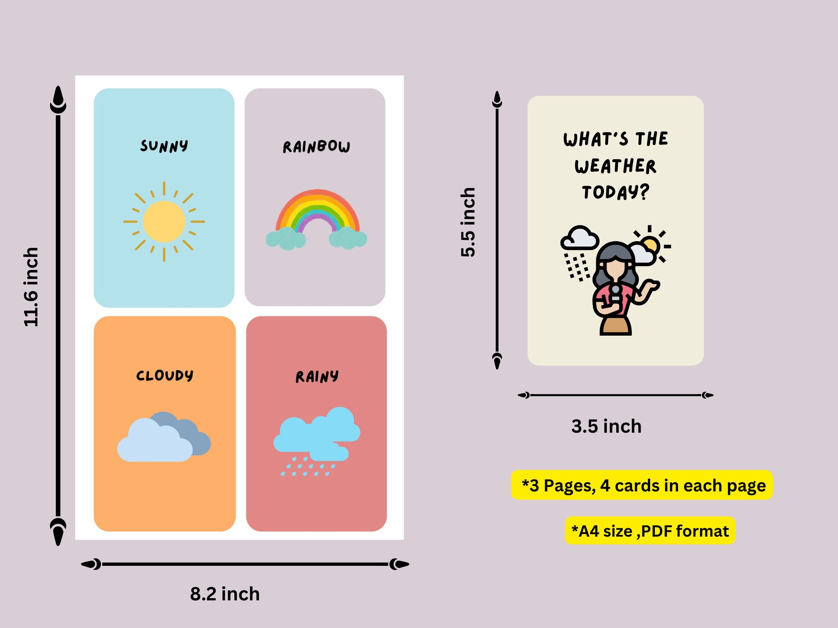 10 Weather Flash Cards,weather Printable Cards,preschool Flashcards ...