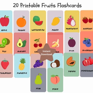 20 Flashcards de fruits, Flashcards pour apprendre, Flashcards Montessori, Flashcards préscolaires, Flashcards pour l’apprentissage à domicile, Cartes d’école à domicile