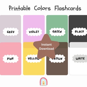 12 Color Flashcards, Montessori flashcards, Pre-School Cards, Educational Printable Cards,Home learning  Cards, Homeschool Flashcards