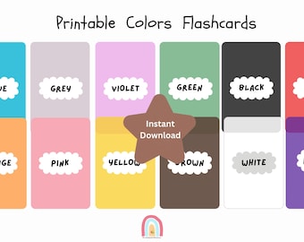 12 Color Flashcards, Montessori flashcards, Pre-School Cards, Educational Printable Cards,Home learning  Cards, Homeschool Flashcards