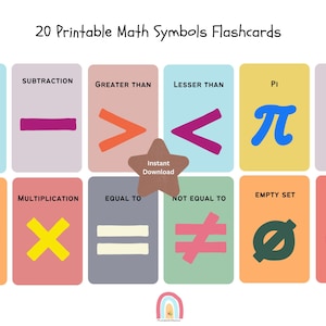 20 Mathe Symbole Lernkarten, Mathe Klassenzimmer, Mathe Lernen, Mathematische Symbole, druckbare Mathe Karte, Sofort Download