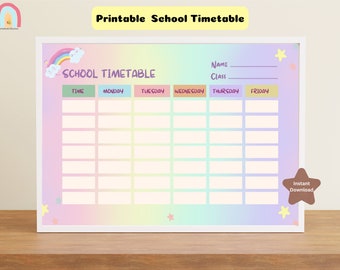 Printable School Timetable, Kids Daily Planner, Back To School Timetable, Homeschool Planner, Daily School Planner, Kid Planner,Rainbow