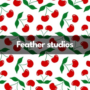 Naadloos kersenpatroon | Minimaal fruitontwerp | Witte achtergrond + transparante png | Clean Repeat digitaal papier