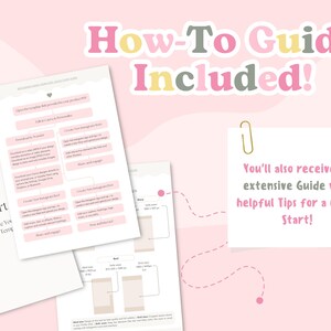May include: A pink and white graphic design with the text "How-To Guide Included!" and "Quick-Start". The image includes several pages with instructions and a note that says "You'll also receive an extensive Guide with helpful Tips for a Quick Start!"