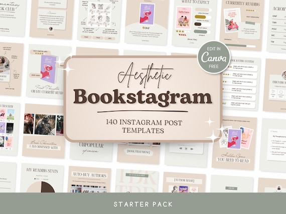 Bookstagram Canva Templates: Modern Beige Bookish Instagram Posts (140-Post Pack) for Book Lovers