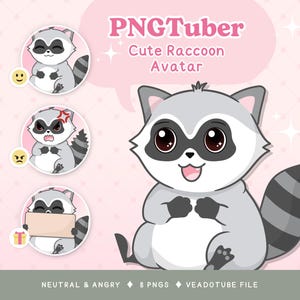 Cute Raccoon PNGTuber Avatar | Premade Vtuber Model for stream, Twitch, YouTube, Discord | Reactive PNG Avatar, Ready to Use in Veadotube
