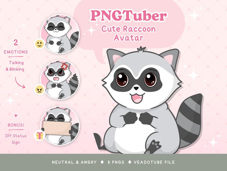 Cute Raccoon Pngtuber Avatar | Premade Vtuber Model for Stream, Twitch ...