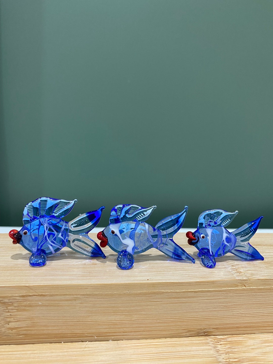Triple Ornament Set, Fish Handmade Glass Figurine, Decorative Animal