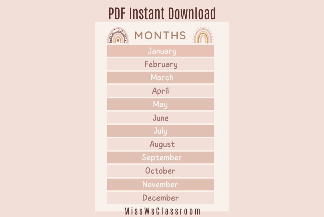 PRINTABLE Months of the Year Classroom Poster Teacher - Etsy