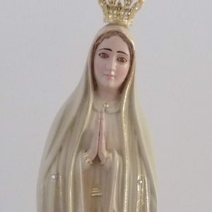 Statua della Madonna di Fatima Patinata, Statua della Vergine Maria, Madonna Religiosa Figurine Vecchia Vernice, Scultura, Arte Sacra