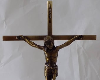Crucifix in brass with base, Cross , Catholic Gift, Crucifix, Sacred Art, Religious Gift