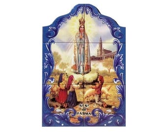 Azulejos con la imagen de Nuestra Señora y los pastores, Azulejos decorativos de Fátima, Azulejos de pared, Decoración de pared