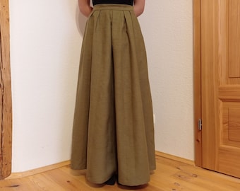 Floor-length linen skirt with wide A-line hem