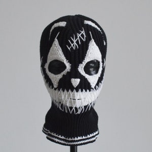 Custom ghost clown crochet balaclava 3 holes for artistic Handmade macabre skull ski mask Creepy knit hat Totemic darkwear original design