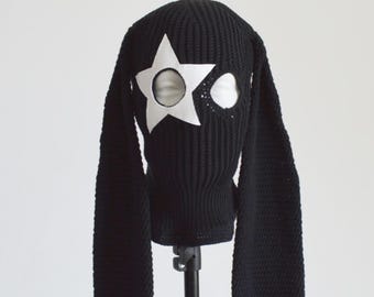 Custom Crochet Star Bunny Balaclava Knit Rabbit Ear Ski Mask Without a Mouth Opening