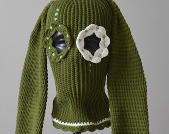 Custom Crochet Bunny Balaclava Floral Rabbit Hood Long Ears Original design