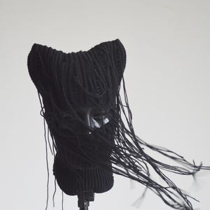 Custom distressed macabre balaclava dreadlock Crochet mesh netted ski mask Knit sheer hat gothic aesthetic Unique original design artist