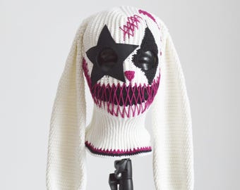 Custom Crochet 3 Hole Balaclava Clown With Ears Handmade Horror Knit Ski Mask Star