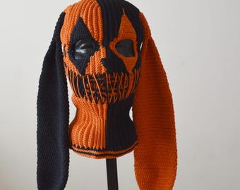 Custom Crochet Balaclava Clown Bunny Ears Full Face Mask Joker Two-Color