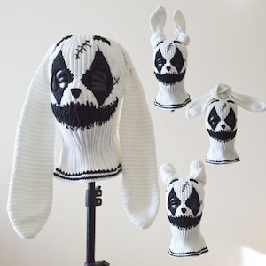 Custom Joker Bunny Ears Ski Mask 3 Holes Crochet Creepy Clown Rabbit ...