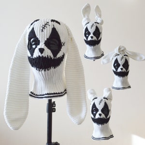 Custom joker bunny ears ski mask 3 holes Crochet creepy clown rabbit hat for men and woman Knitted cute balaclava Halloween hat outfits
