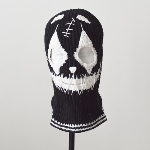 Custom Creepy Black White Face Mask 3 Holes Crochet Ghost - Etsy