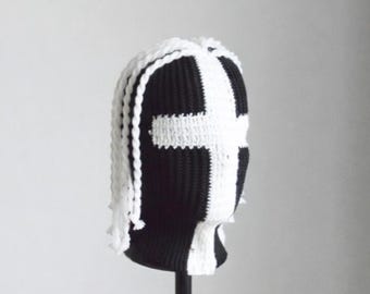 Custom Crochet Balaclava Cross No Eyes Black Full Face Mask Dreads
