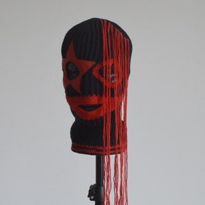 Custom private black red face mask 3 holes with star Crochet original design scary balaclava Knit creepy ski mask outfit street style