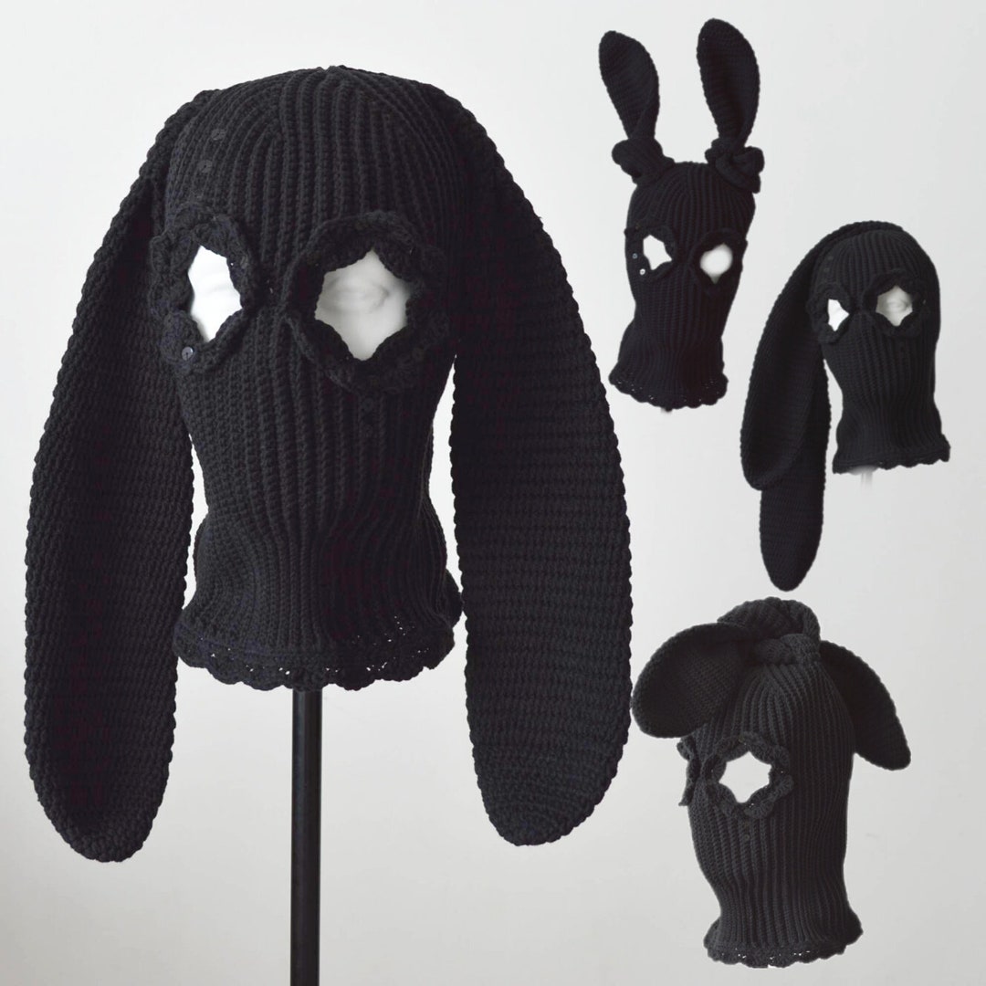 Custom Crochet Bunny Balaclava Ski Mask Women Men Knitted Cute Black Beanie  Hat With Ears Aesthetic -  Canada