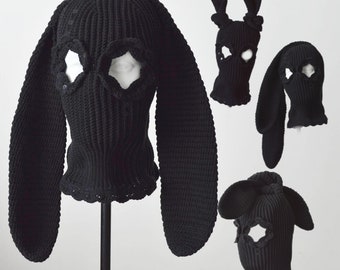 Custom crochet Bunny balaclava ski mask women men Knitted cute black beanie hat with ears aesthetic