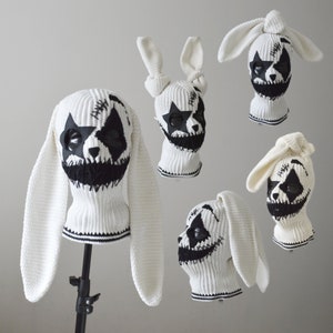 Custom Bunny ears ski mask 3 holes with star Crochet original design creepy joker clown balaclava Knit rabbit hat Halloween face mask