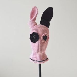 Custom Bunny Crochet Balaclava Ski Mask Women Men Knitted Cute Pink ...