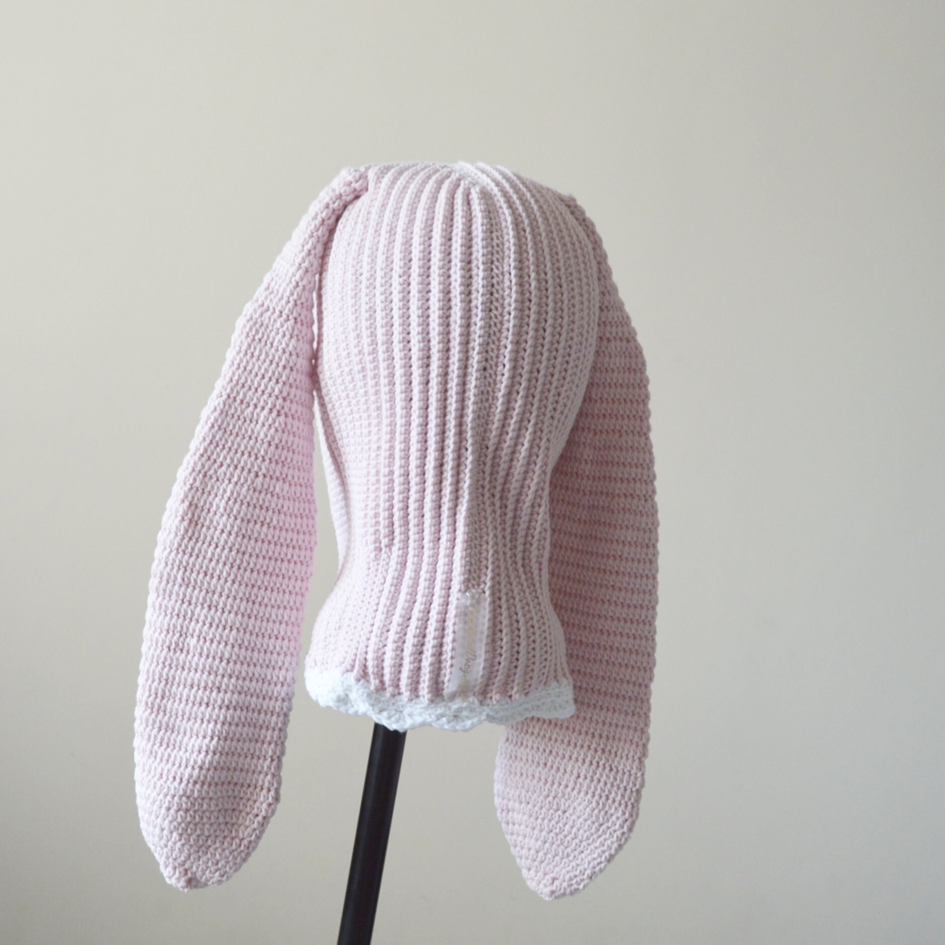 Custom Pink Crochet Bunny Balaclava Flower Eye: Knit Cotton Ski