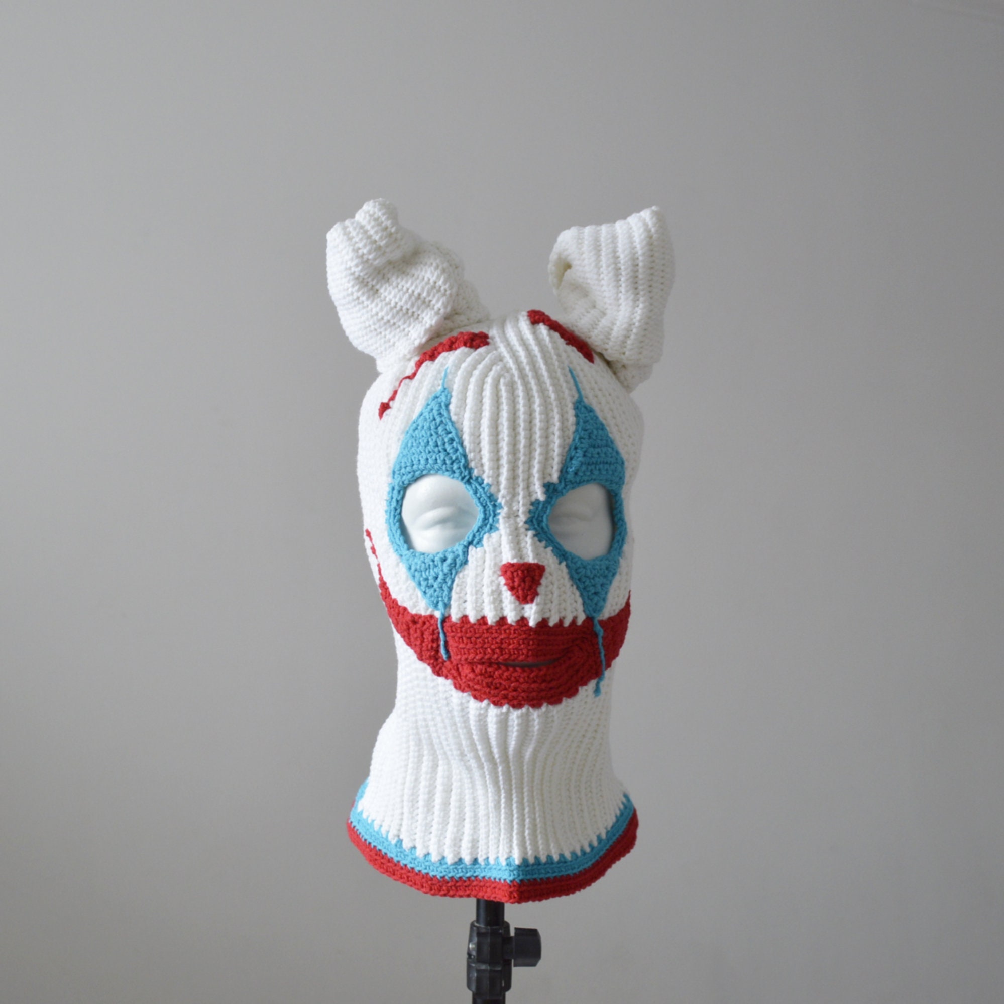 Custom Joker Bunny Ears Ski Mask Crochet Creepy Clown Rabbit - Etsy