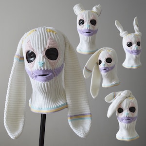 Custom crochet Bunny clown balaclava ski mask women men Knitted cute joker beanie hat with rabbit ears aesthetic gothit