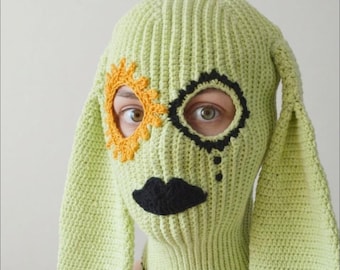 Custom Crochet Bunny Balaclava Celestial Knit Ski Mask Sun and Moon