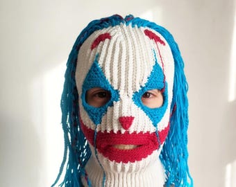 Joker Crochet Balaclava Clown Knit Ski Mask Horror Full Face Mask With Hair