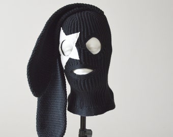 Custom Crochet Bunny Balaclava: Knit Rabbit Ear Ski Mask With Star