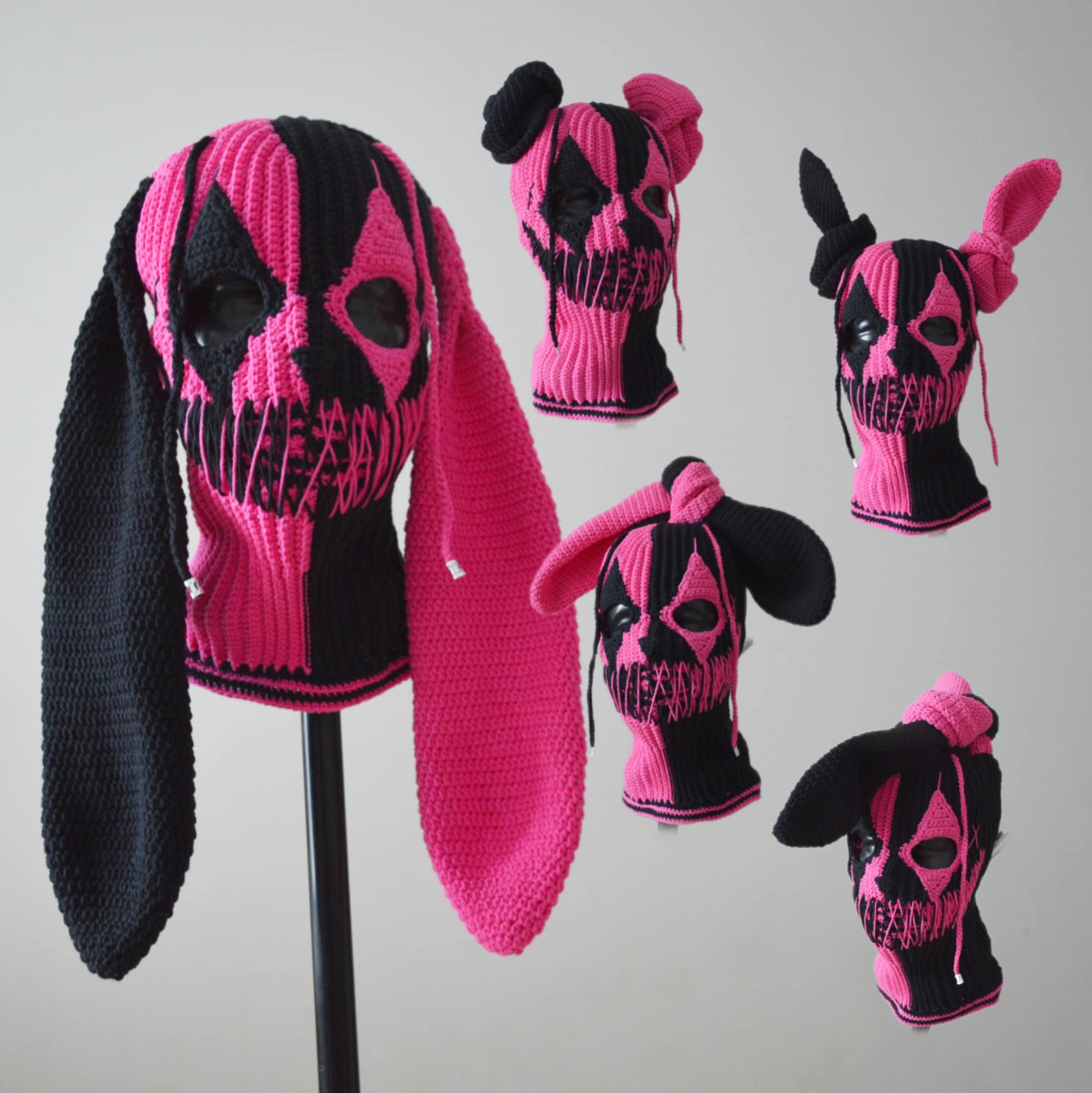 Custom joker bunny ears ski mask Crochet creepy clown rabbit hat for men and woman Knitted balaclava face mask 3 holes Halloween hat