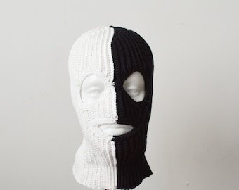 Crochet black white balaclava ski mask women men 3 holes Custom crochet beanie hat styles outfit