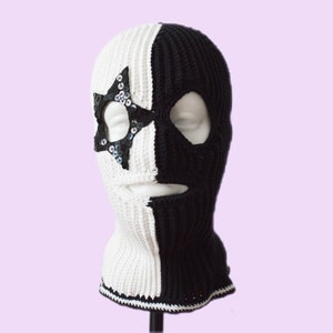 Custom Star black white crochet balaclava ski mask women men 3 holes Knittet beanie hat styles outfit Best friend 30th birthday gift