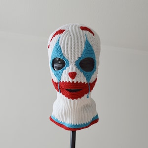 Máscara de palhaço personalizada para homens e mulheres, chapéu de esqui de palhaço assustador de crochê, balaclava assustadora de 3 furos, roupa de terror, estilo de rua, máscara de Halloween