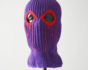Custom Crochet Balaclava Purple Knit Ski Mask