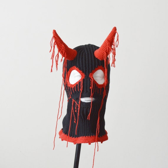 Devil Balaclava Ski Mask with Horns Adult Red Devil Balaclava Ski Mask with Horns Adult Red