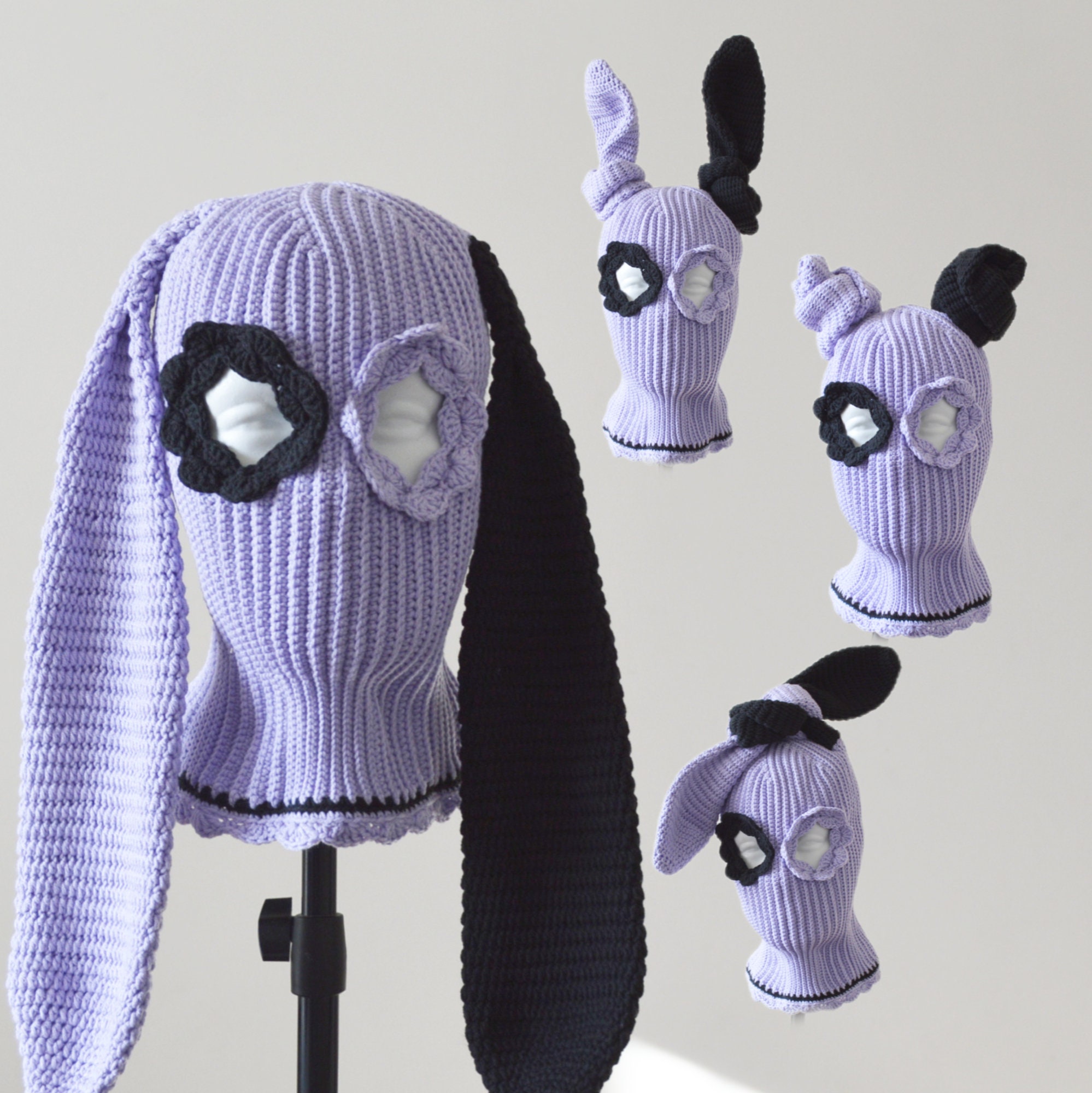 Crochet ski mask balaclava adult Face helmet patel purple