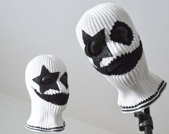 Custom black star crochet ski mask 3 holes for men and woman Creepy knitted whit balaclava face mask outfit street style