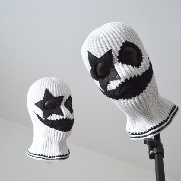 Custom black star crochet ski mask 3 holes for men and woman Creepy knitted whit balaclava face mask outfit street style